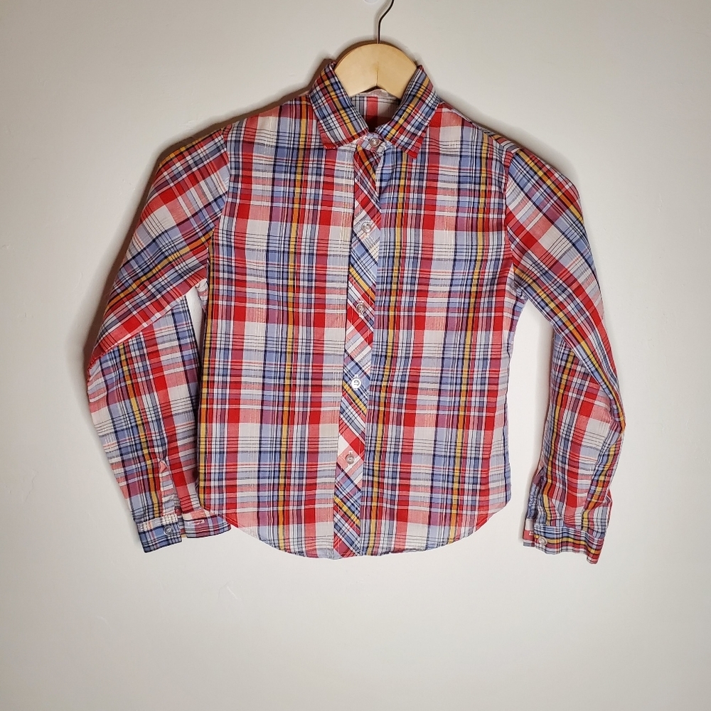 Bright and Basic Multi-color Vintage Plaid Shirt with Metallic Gold Threads - Picture 7 of 12